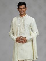 Cream lattice mens kurta suit