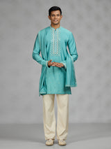 Firozi blue lattice mens kurta suit