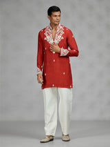 Rust orange floral mens kurta pajama