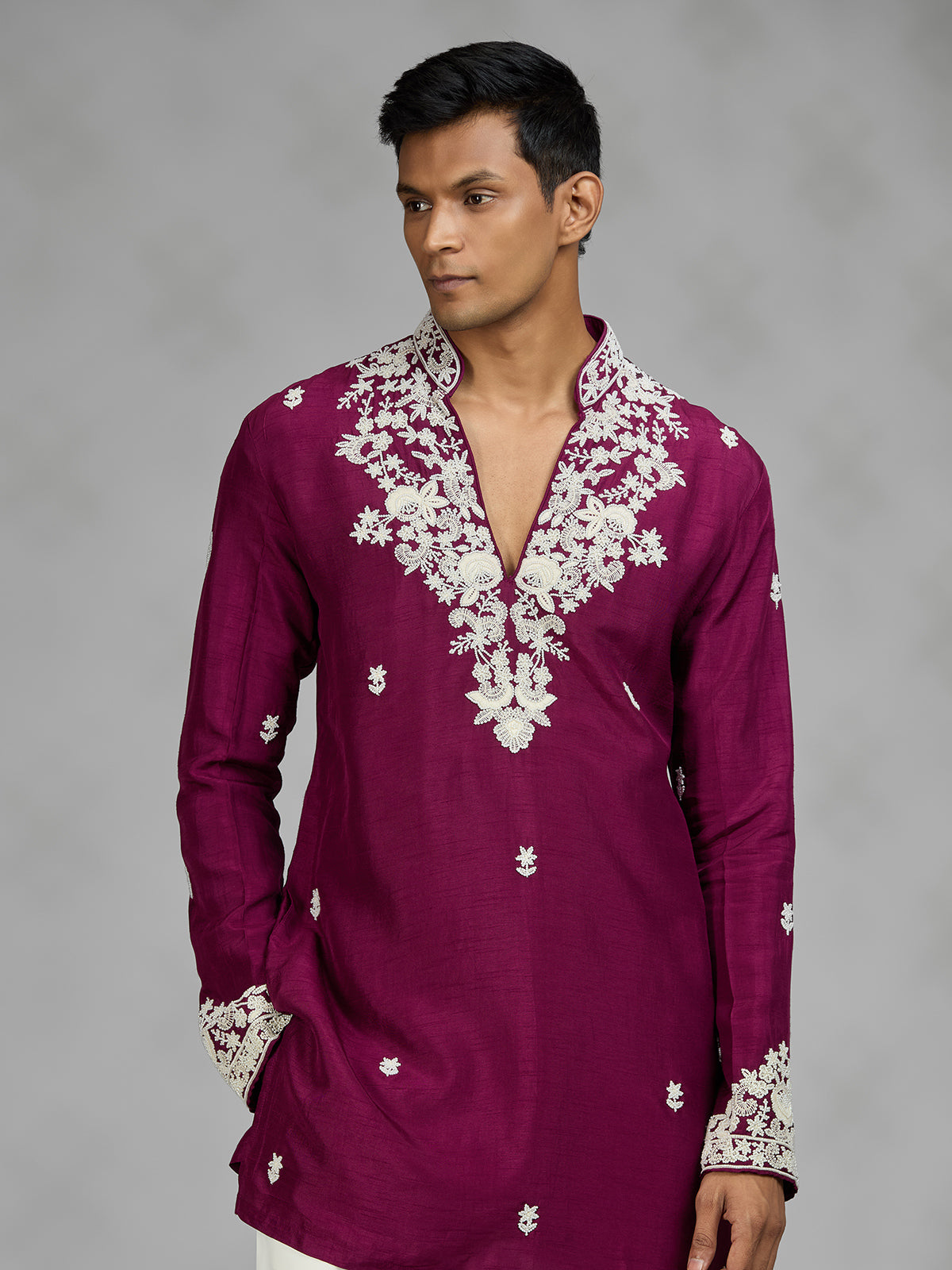 Wine floral mens kurta pajama