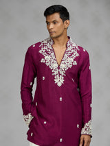 Wine floral mens kurta pajama