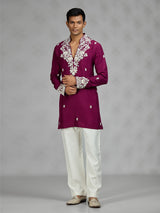 Wine floral mens kurta pajama