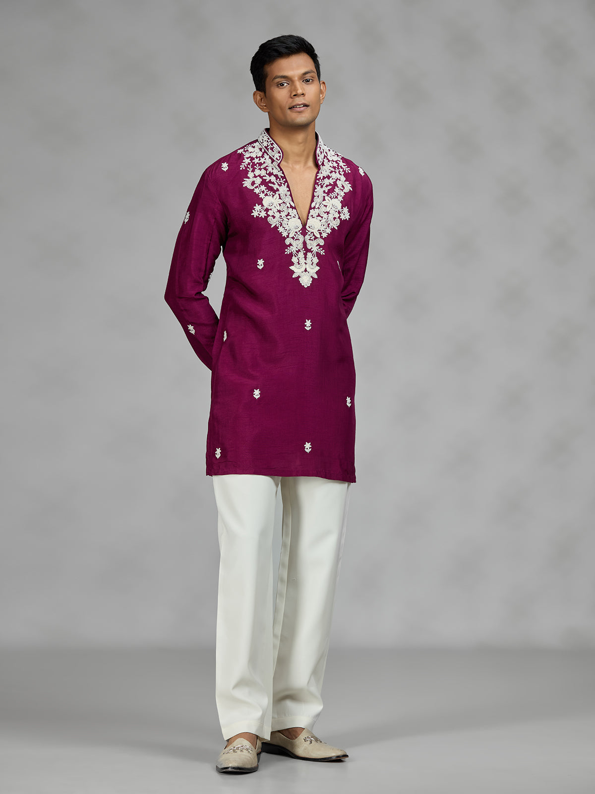 Wine floral mens kurta pajama
