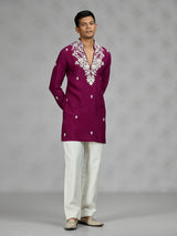 Wine floral mens kurta pajama
