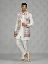 Cream floral jacket mens indo western