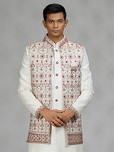Cream floral jacket mens indo western
