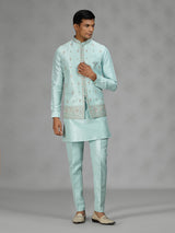 Firozi blue floral bundi mens waistcoat set