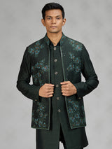 Bottle green floral mens waistcoat set