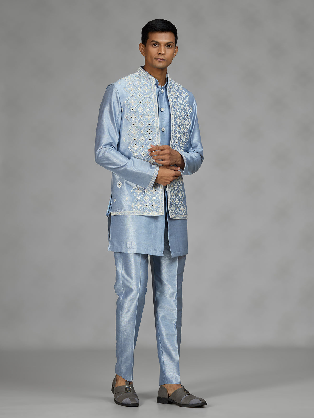 Pastel sky blue premium mens waistcoat set