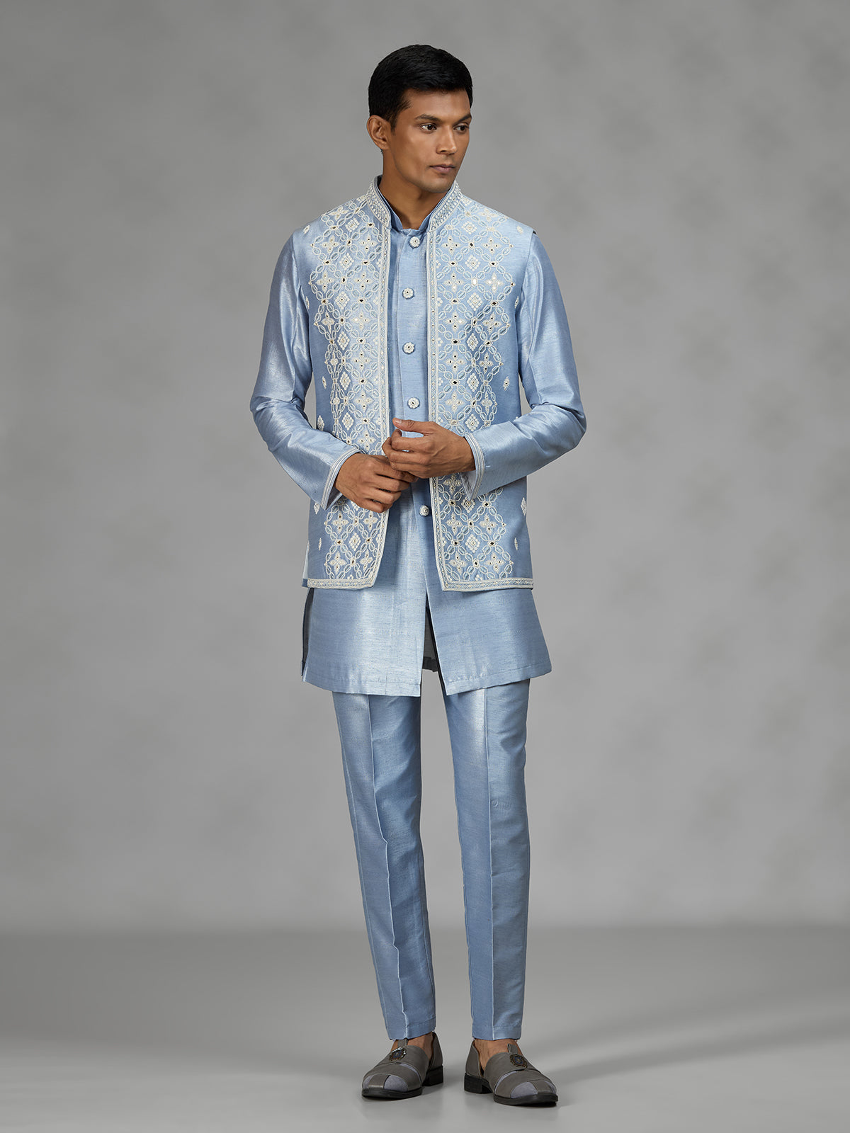 Pastel sky blue premium mens waistcoat set