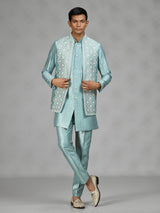 Firozi blue geometric mens waistcoat set