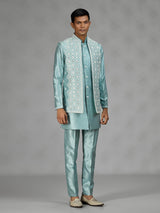 Firozi blue geometric mens waistcoat set
