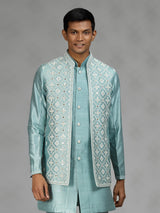 Firozi blue geometric mens waistcoat set