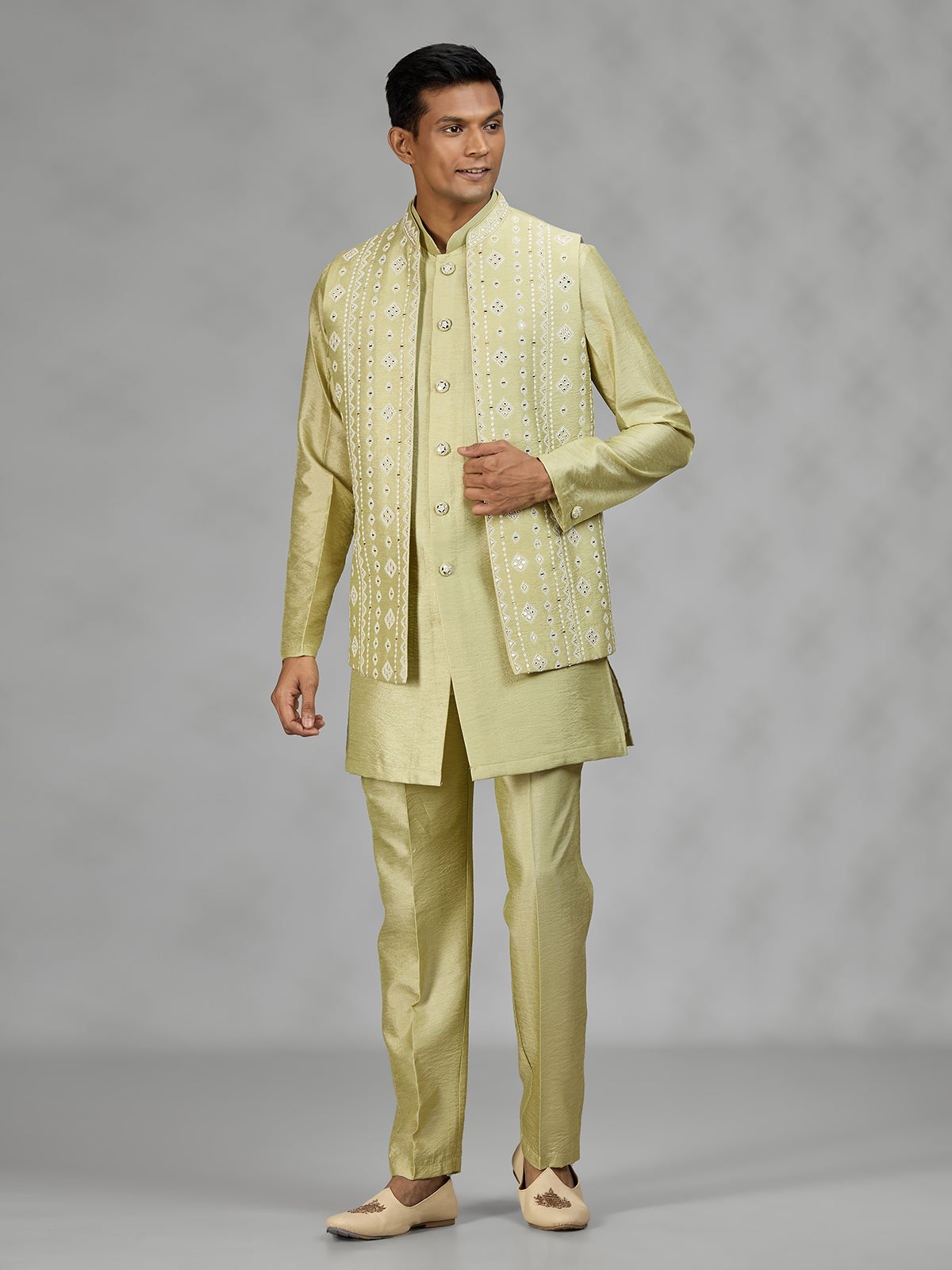 Pastel pista green premium mens waistcoat set