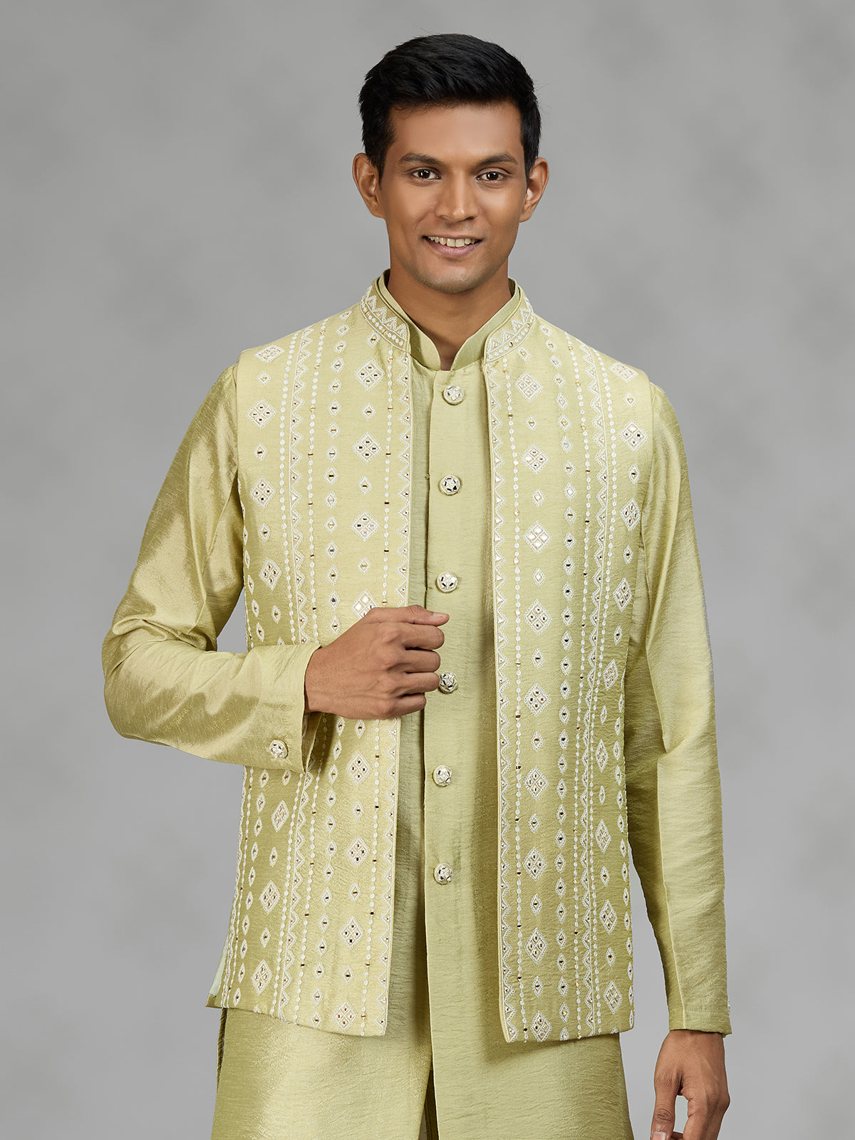 Pastel pista green premium mens waistcoat set