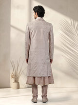 Dusty rose beige embellished silk sherwani with dupatta for mens