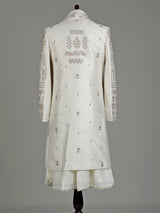 Ivory cream raw silk elephant jaal sherwani for mens