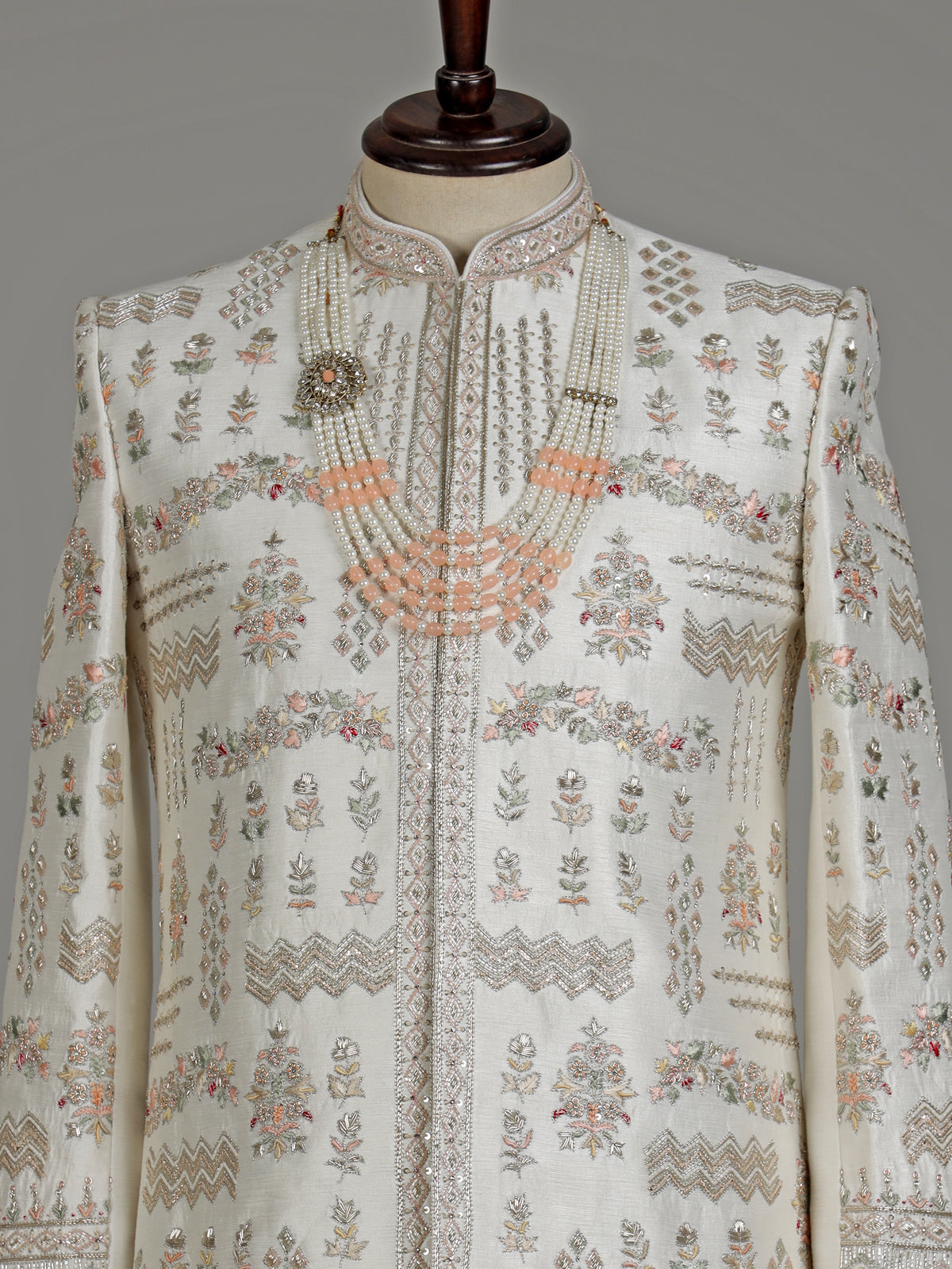Ivory cream raw silk elephant jaal sherwani for mens