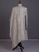 Dusty white luxe mens sherwani with dupatta