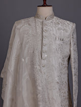 Dusty white luxe mens sherwani with dupatta