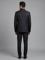 Black mens floral crest embroidered poly-viscose jodhpuri suit