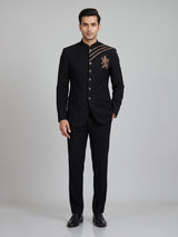 Black mens royal lion zardosi bandhgala jodhpuri suit for weddings