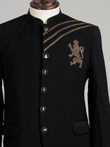 Black mens royal lion zardosi bandhgala jodhpuri suit for weddings