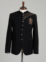 Black mens royal lion zardosi bandhgala jodhpuri suit for weddings