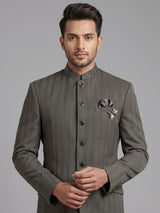 Olive mens brown premium textured bandhgala jodhpuri suit for weddings
