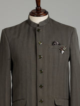 Olive mens brown premium textured bandhgala jodhpuri suit for weddings