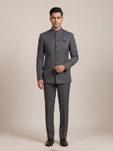 Charcoal mens grey refined textured poly-viscose jodhpuri suit for weddings