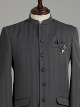 Charcoal mens grey refined textured poly-viscose jodhpuri suit for weddings