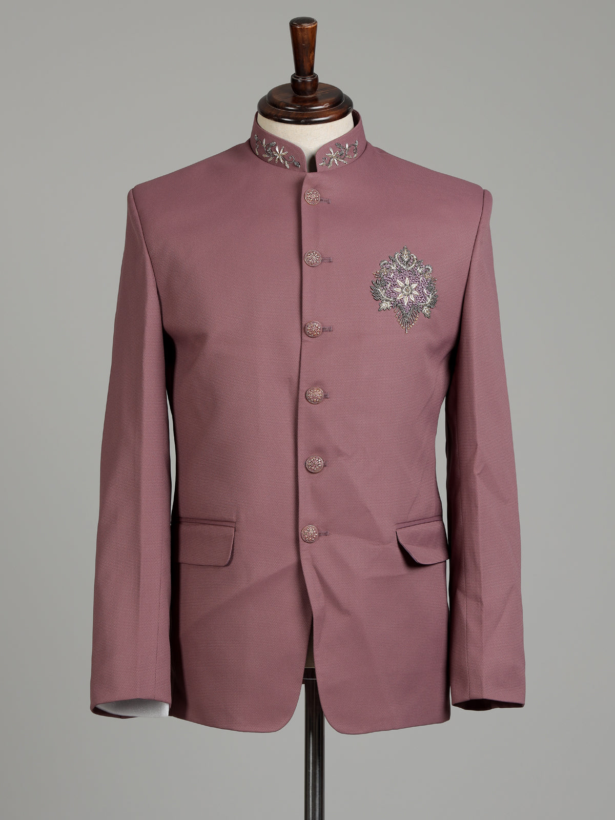 Onion mens pink embellished textured jacquard jodhpuri suit for weddings