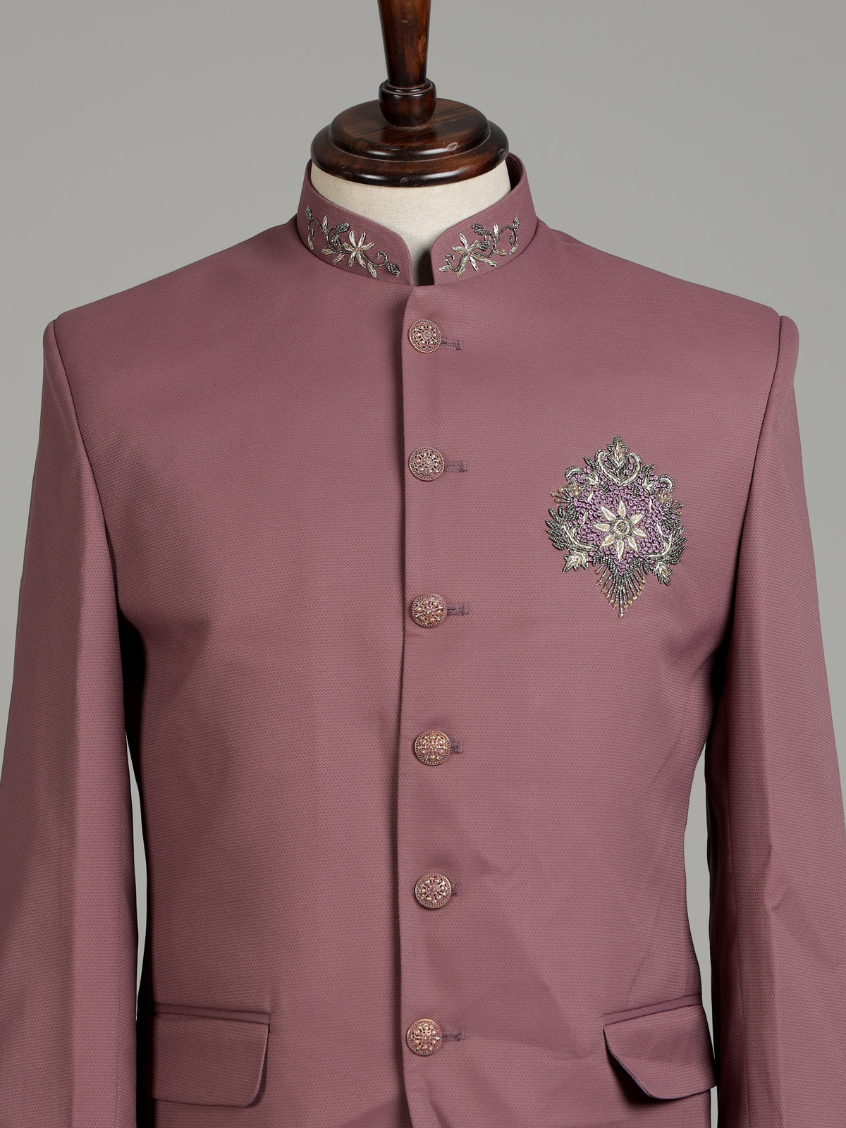 Onion mens pink embellished textured jacquard jodhpuri suit for weddings