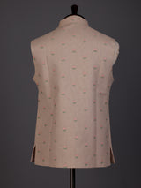 Light peach textured butti waistcoat with metallic buttons for mens