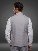 Light grey textured butta waistcoat with mother-of-pearl buttons