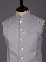 Light grey textured butta waistcoat with mother-of-pearl buttons