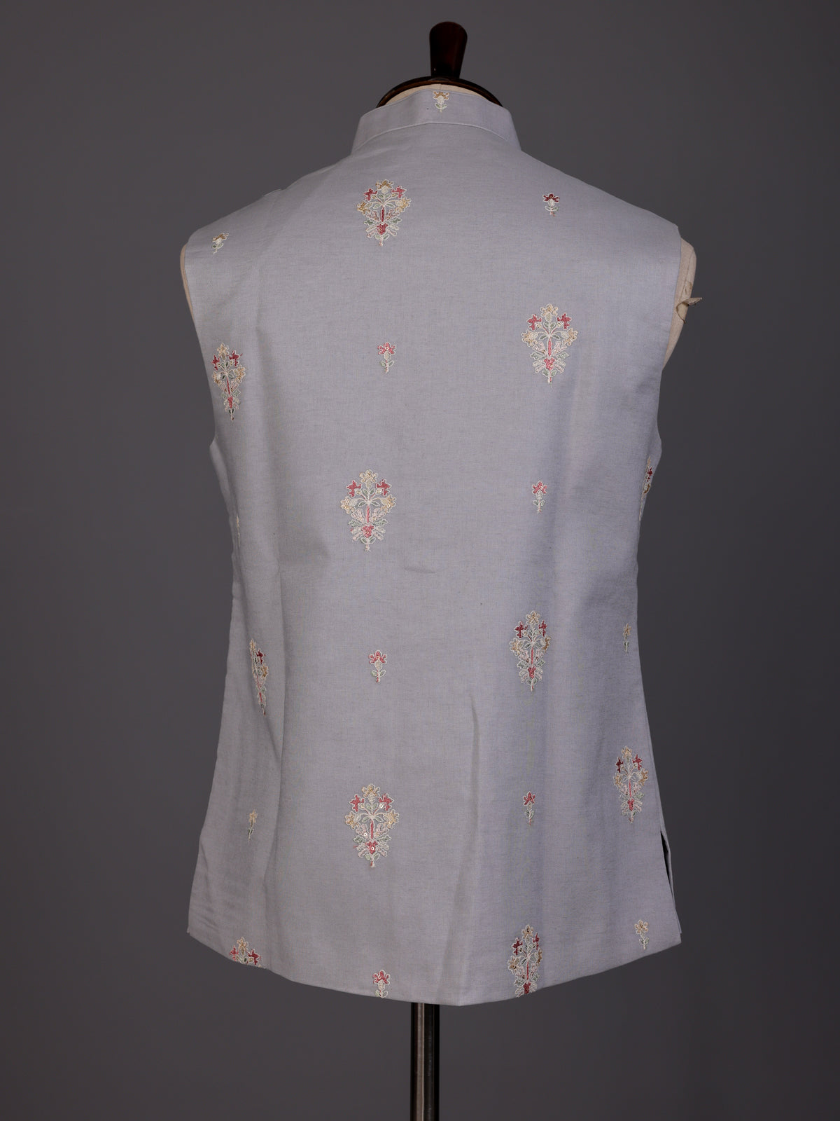 Light grey textured butta waistcoat with mother-of-pearl buttons