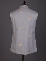 Light grey textured butta waistcoat with mother-of-pearl buttons