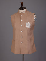 Light brown embroidered crest waistcoat with beadwork for mens occasions