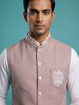 Light pink crest waistcoat with thread beadwork for mens celebrations