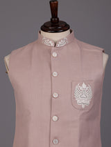 Light pink crest waistcoat with thread beadwork for mens celebrations