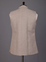 Beige textured waistcoat with metallic chain brooch detailing for mens