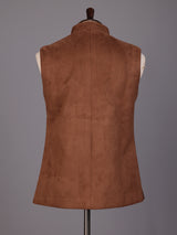 Caramel brown velvet cutdana zardosi waistcoat with metallic artwork