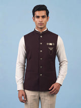 Wine premium waistcoat with crest pins and chain brooch for mens