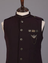 Wine premium waistcoat with crest pins and chain brooch for mens