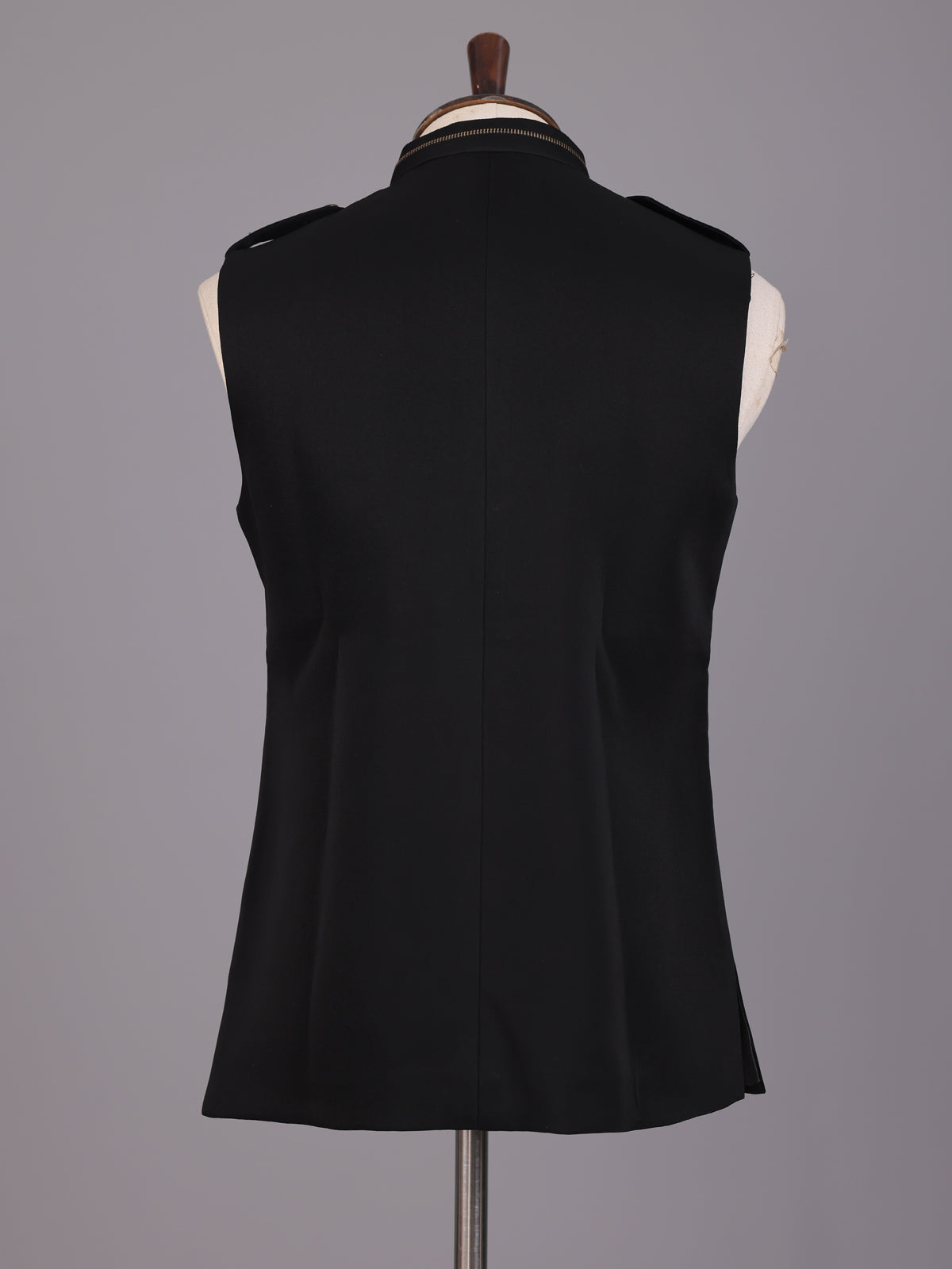 Black premium waistcoat with metallic crest chain brooch for mens