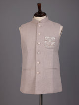 Dusty onion pink zardosi waistcoat with metallic artwork for mens