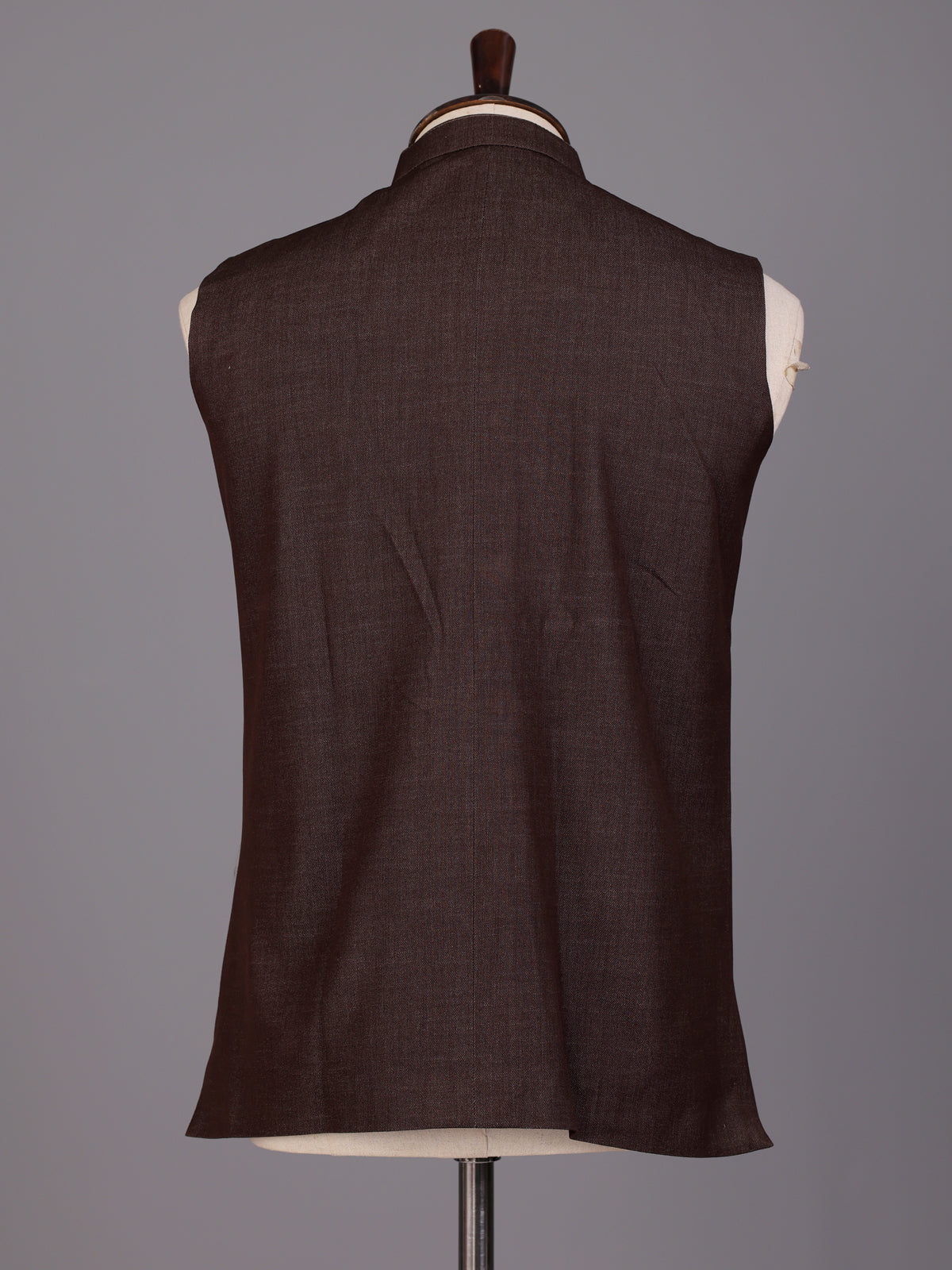 Brown textured waistcoat with metallic rimmed buttons for mens occasions