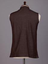 Brown textured waistcoat with metallic rimmed buttons for mens occasions